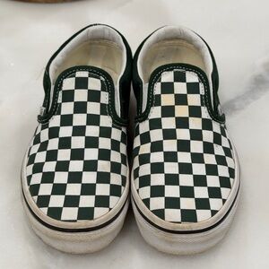 Vans Classic Slip-On Kids Green White Checkerboard Sneakers Size 1Y